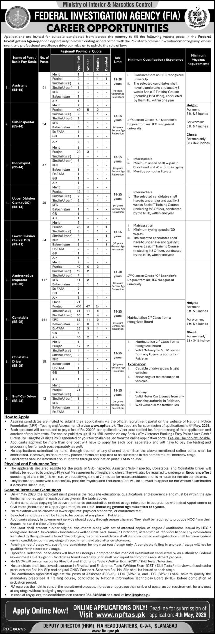 FIA Jobs 2026 Latest Advertisement and How to Apply - Pak Career Up