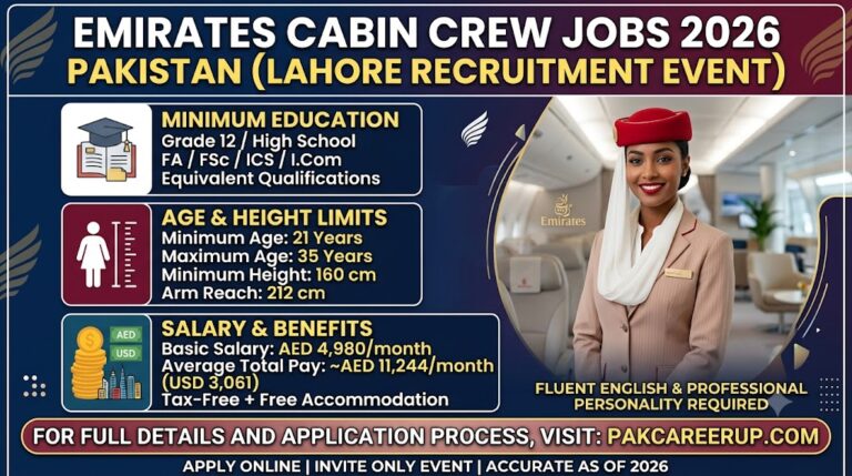 Emirates Cabin Crew Jobs Pakistan 2026 Recruitment Event Lahore Pak Career Up