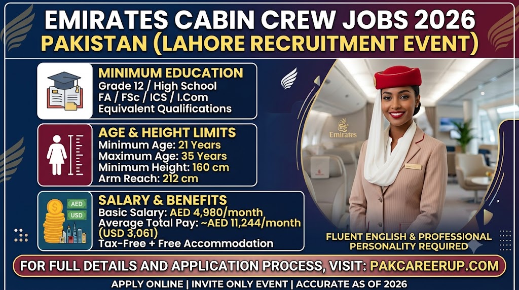 Emirates Cabin Crew Jobs Pakistan 2026 Recruitment Event Lahore Pak Career Up